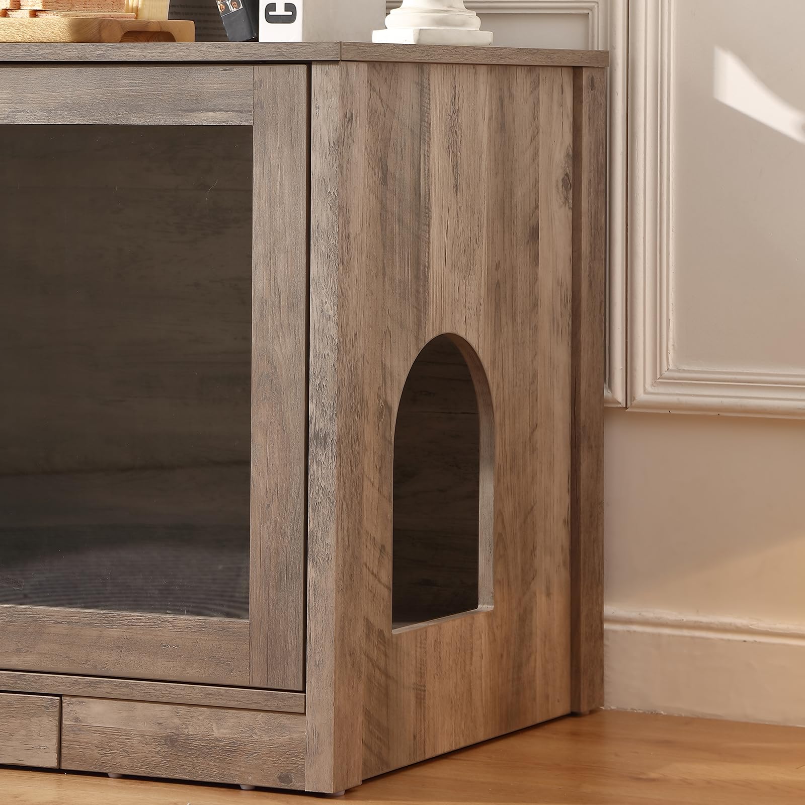 FOREST GRAVITY Cat Cabinet Litter Box Small Armadietto per gatti Lettiera Piccoli mobili per Lettiera Moderna 82 * 58.5 * 53 cm Casa per gatti con porta e divisorio separato Bianco Grigio