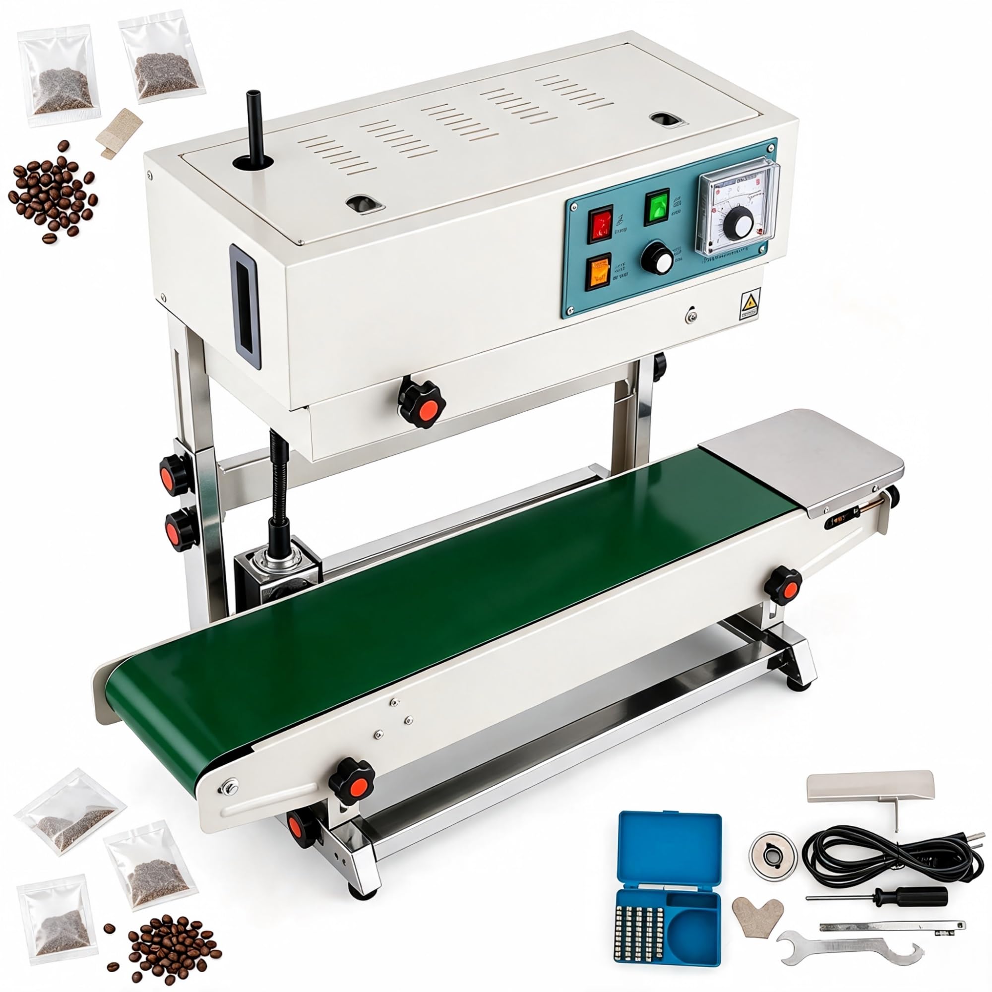 Sigillatrice automatica verticale FR-900 | Sacchetti di plastica da 0,02-0,8 mm, motore in rame puro da 0,5 kW, termosigillatrice commerciale(Silver)