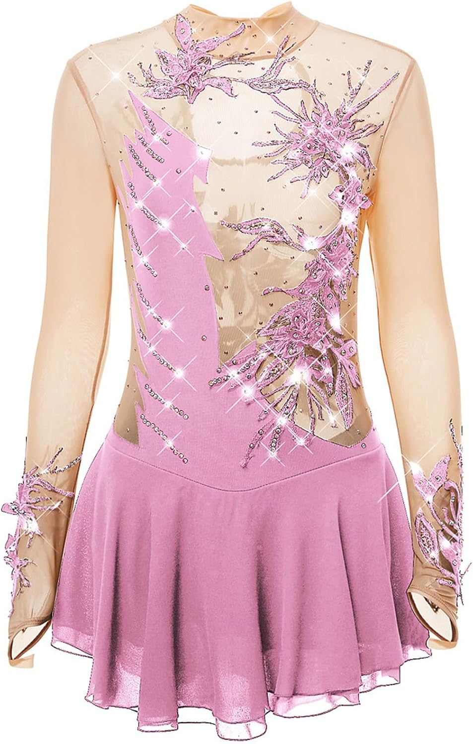 Figure Skating Dress Women Long Sleeve Open Back Custom Made Breathable Professional Competitiona Wear