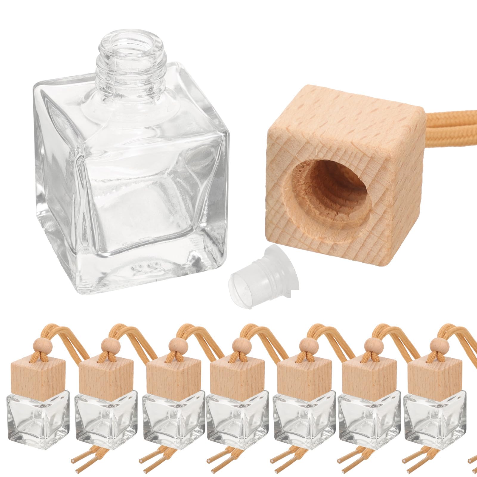 GARVALON Set da 10 Bottiglie per Diffusore di Profumo 10ml in Vetro Trasparente Tappo Quadrato e Corda in Canapa per Auto e Ufficio, Contenitori Vuoti per Deodorante
