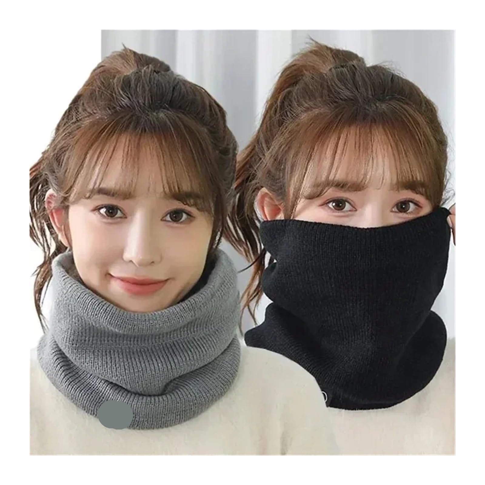 Scaldacollo lavorato a maglia, sciarpa sportiva morbida da donna e uomo, copriviso invernale, sciarpe spesse antifreddo for pattinaggio, corsa e escursionismo(Grey,2PCS)