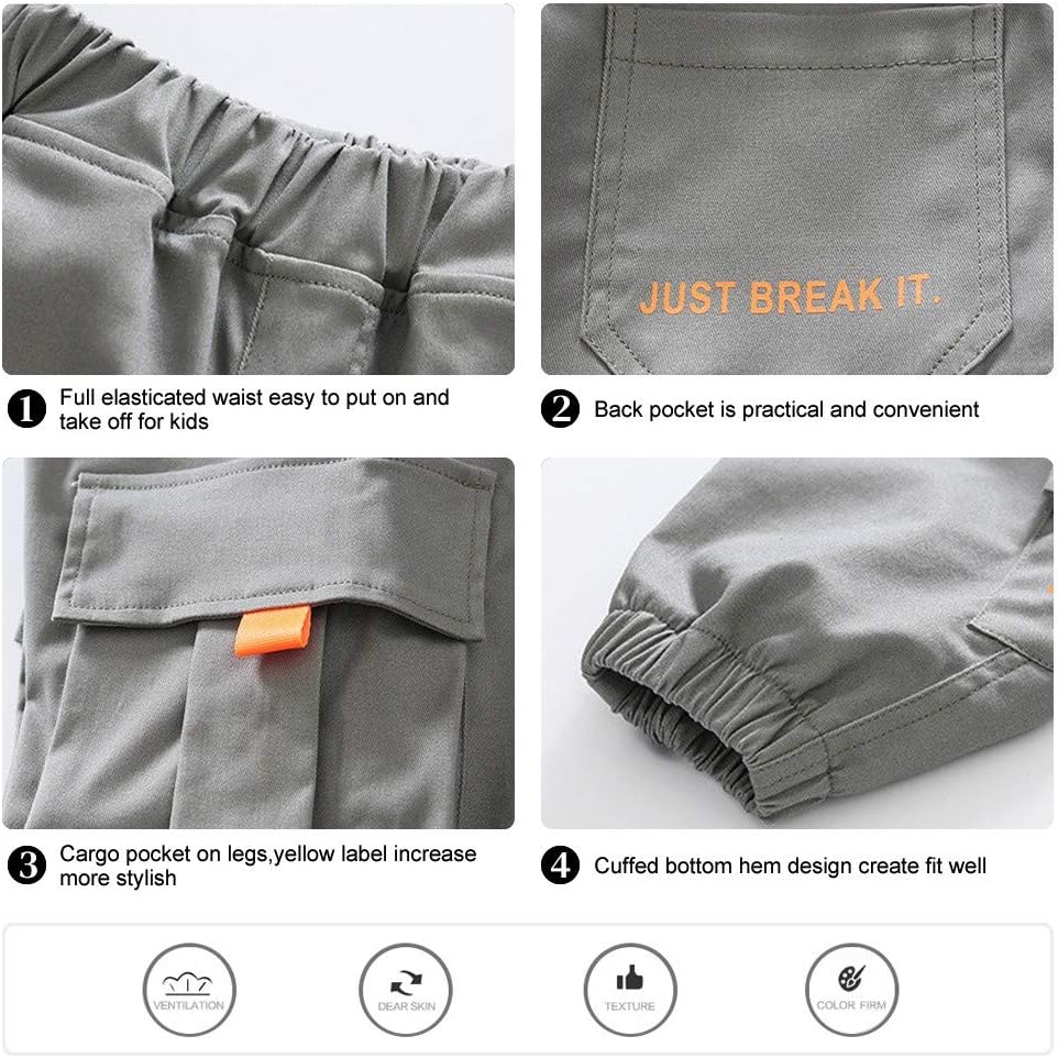 Rolanko Boys' Cargo Pants Casual Kids Joggers Elastic Waist Outdoor Hiking Baggy Trousers 4-14 Years - Image 5