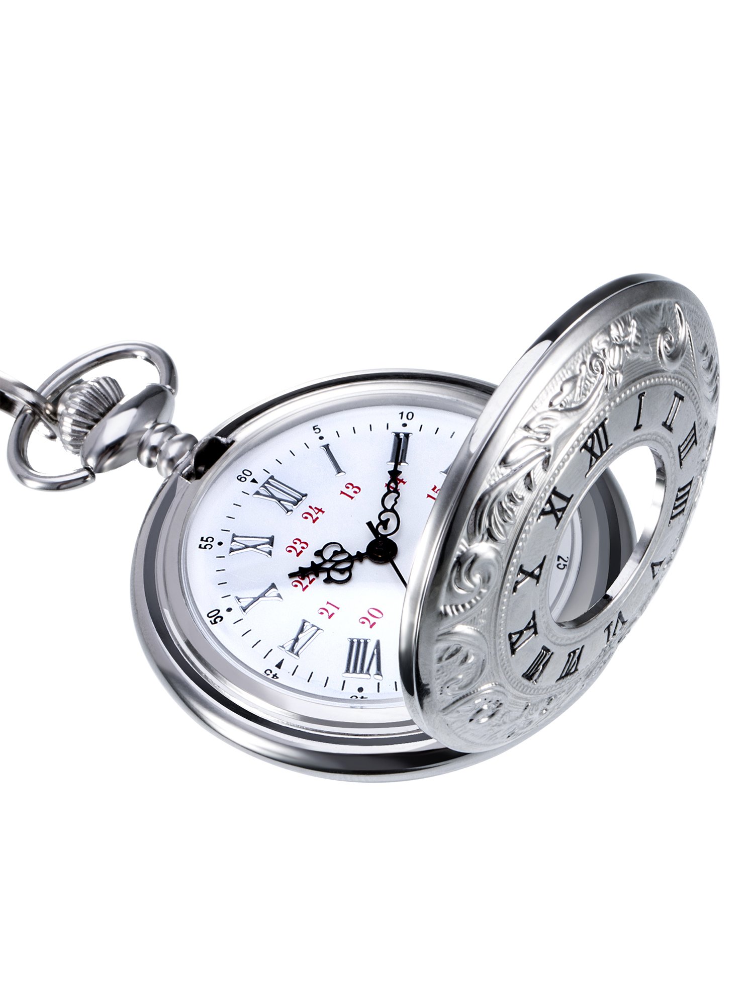 Orologi da Tasca, Numeri Romani Classici Argento con Catena(White)