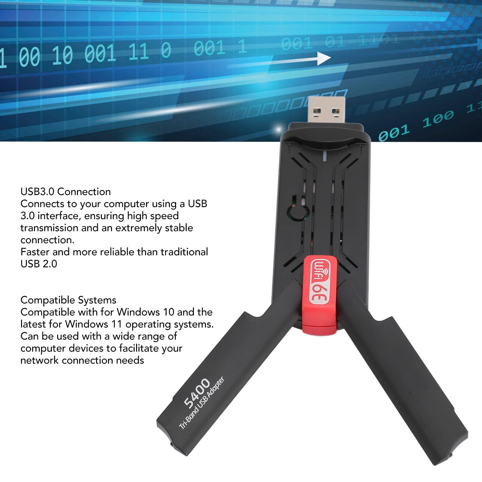 Adattatore WiFi USB per PC Desktop, Adattatore WiFi 6E 5400Mbps 2.4G 5G 6G Adattatore WiFi Tri Band USB3.0 Adattatore di Rete Wireless per Computer Desktop Portatile