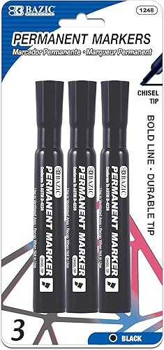 BAZIC - Marcador permanente con punta de cincel, marcadores de color negro, colorear sobre plástico, madera, metal, piedra de vidrio para oficina de