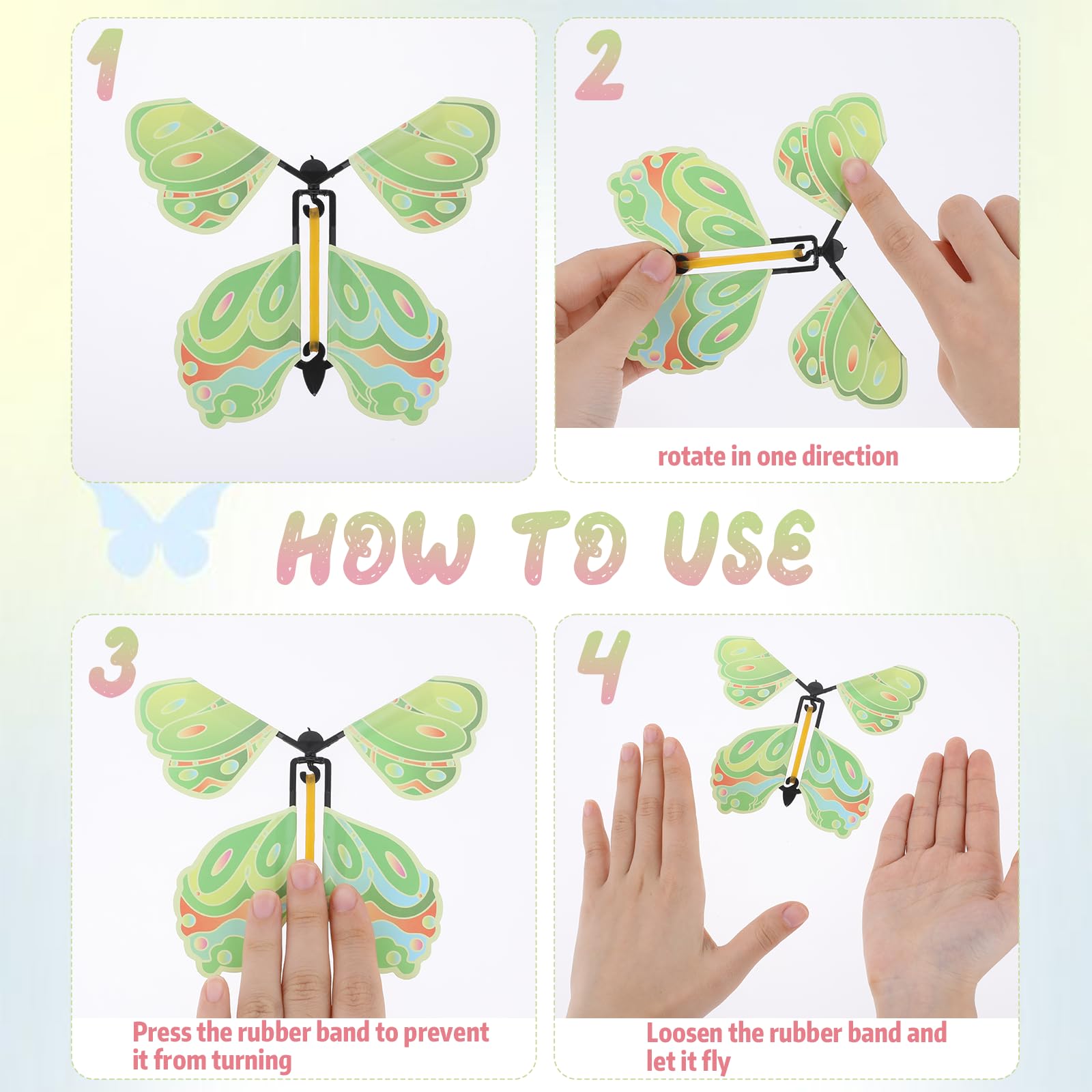 COMNICO Lot de 20 cartes en forme de papillon volant avec bande en caoutchouc - Papillons surprises dans le livre - Créez votre propre papillon magique - Cadeau surprise d'Halloween et de Noël (coloré