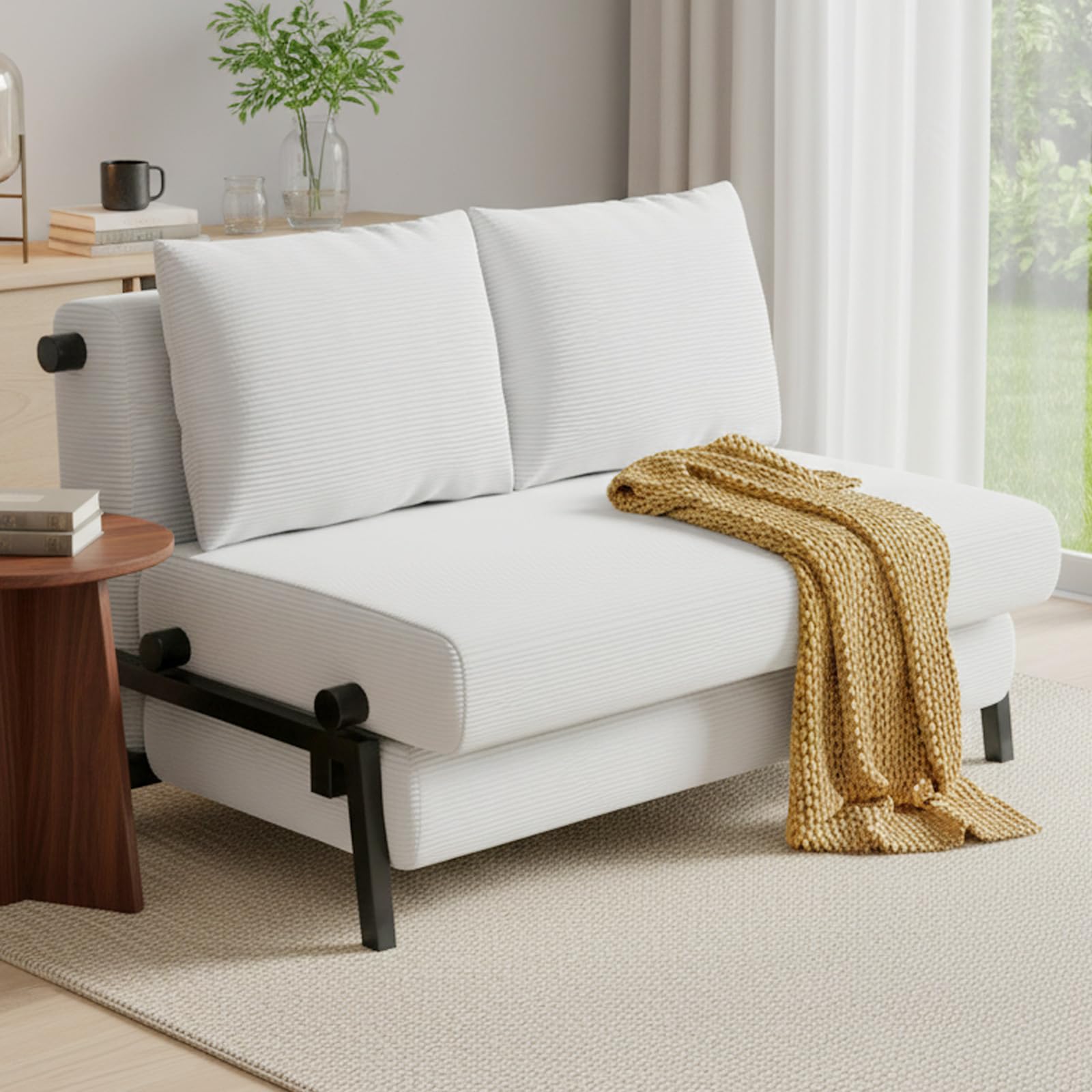 Faltbares 2 Sitzer Schlafsofa mit Kissen, 2-in-1 Cordstoff Schlafcouch