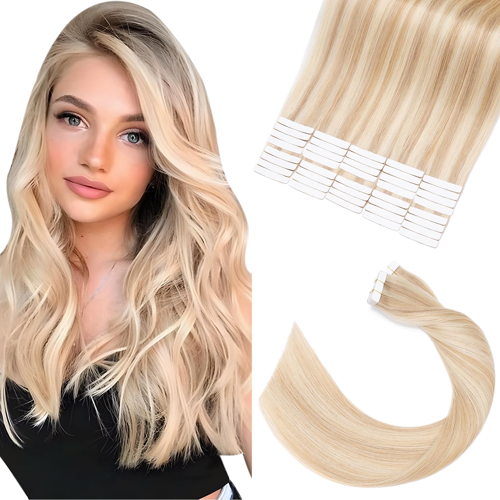 Elailite Tape in Hair Extensions Real Human Hair 40 Pcs Balayage