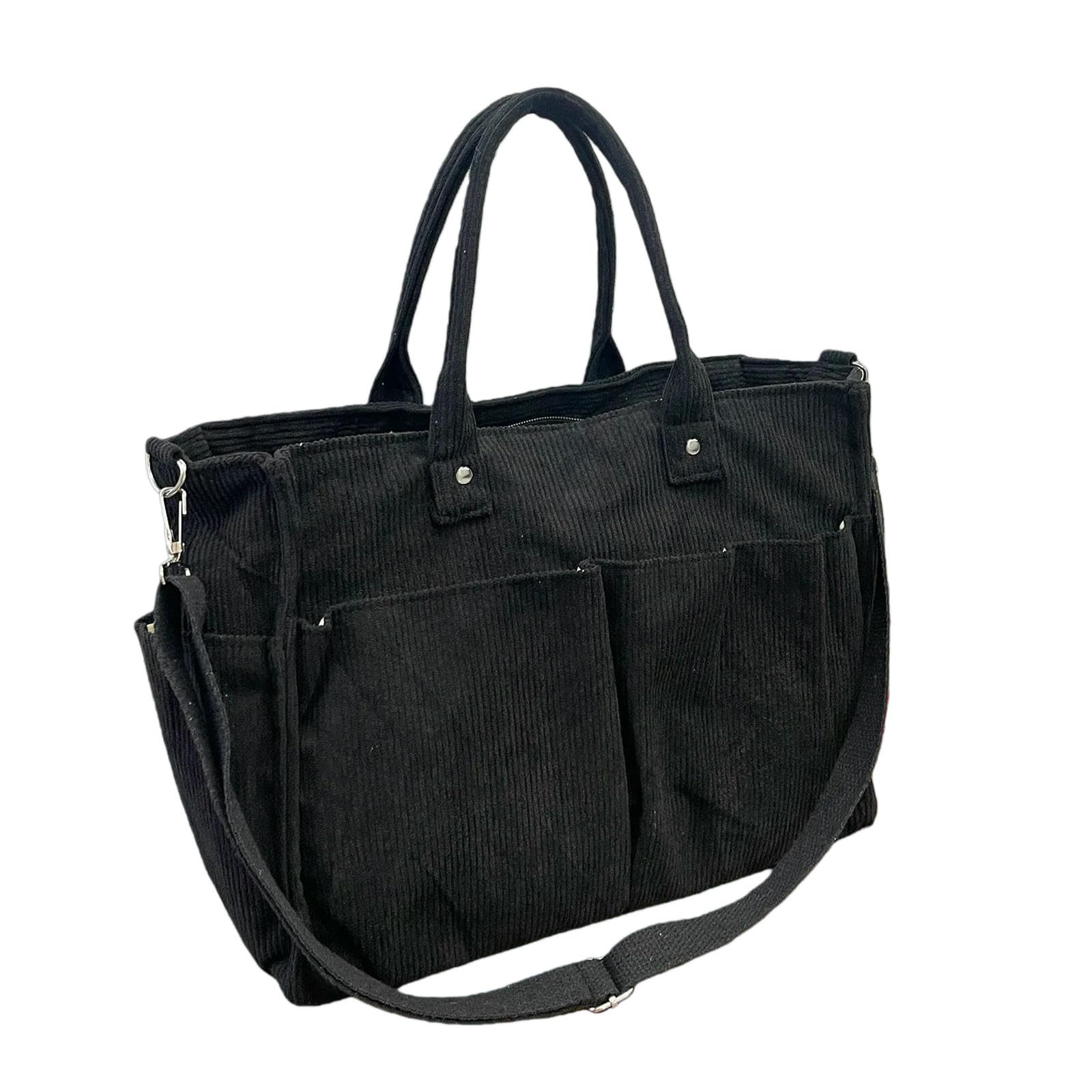 Gyios Women'S Handbags Corduroy Bag Spacious Handbag Shopping Stylish Practical Shoulder Casual Minimalist Crossbody Bag-black