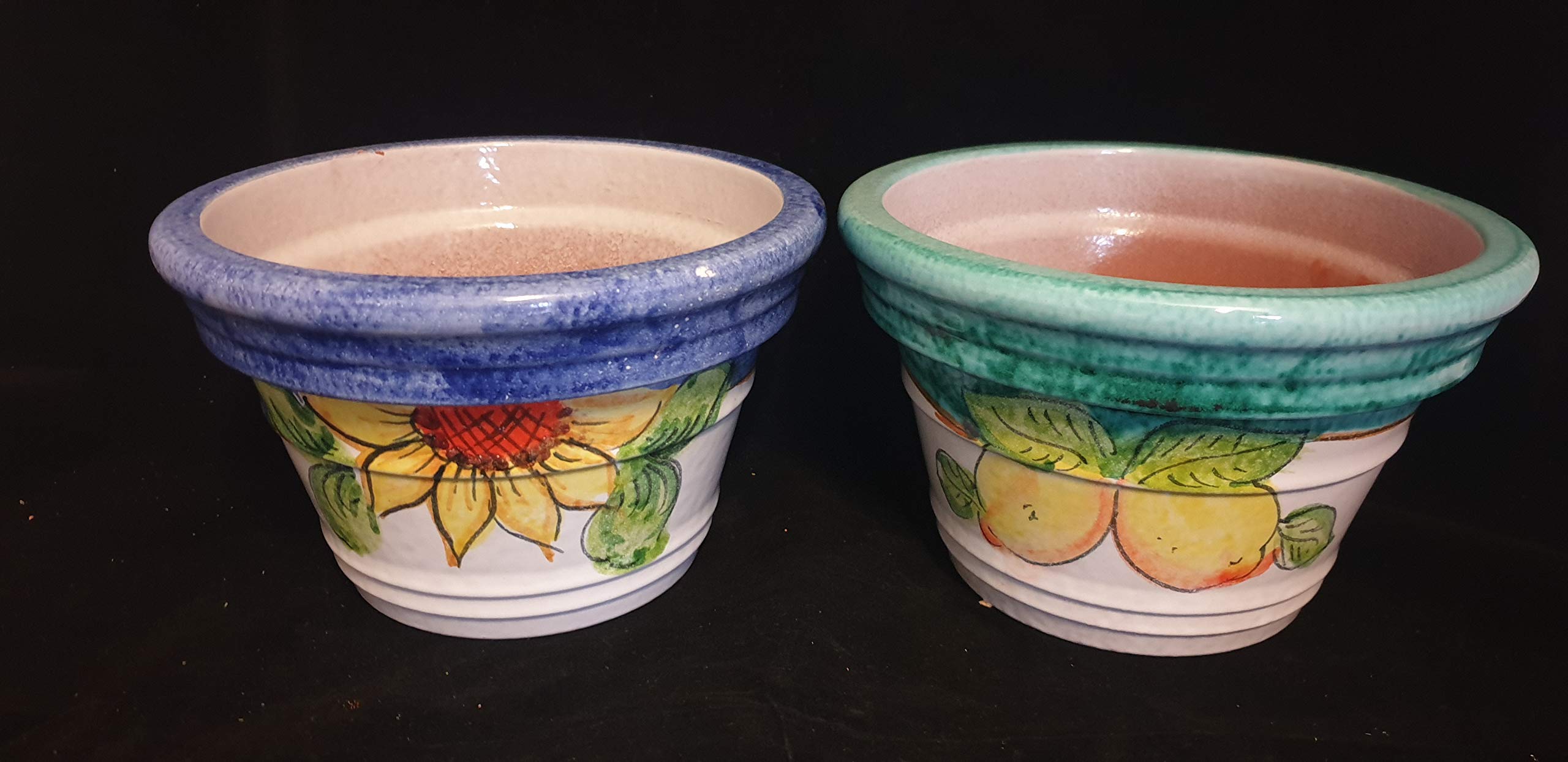 Generico Vaso Limoni Girasole 2 Pezzi in Ceramica di Vietri Dipinto a Mano Diametro 25 cm Altezza 16 cm Cachepot Fioriera per Interno ed Esterno