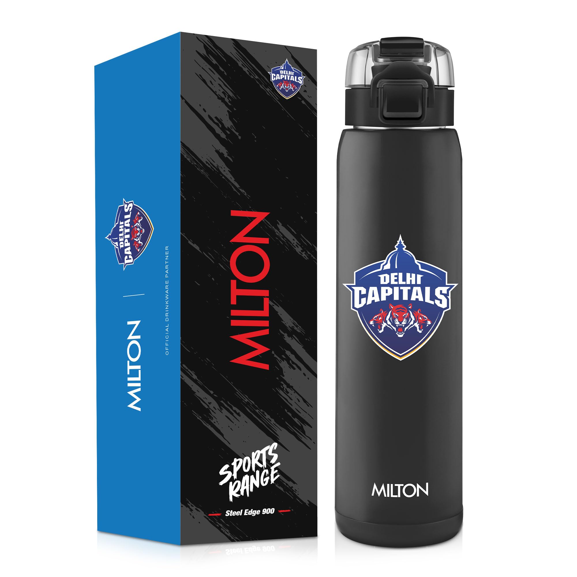 Milton Sports Steel Edge 900 | CSK Official Drinkware Partner I Limited Edition Chennai Super Kings Water Bottle | PU Insulated Sipper with Twin Lid | Designed for Cricket Lovers I 600 ml | Black
