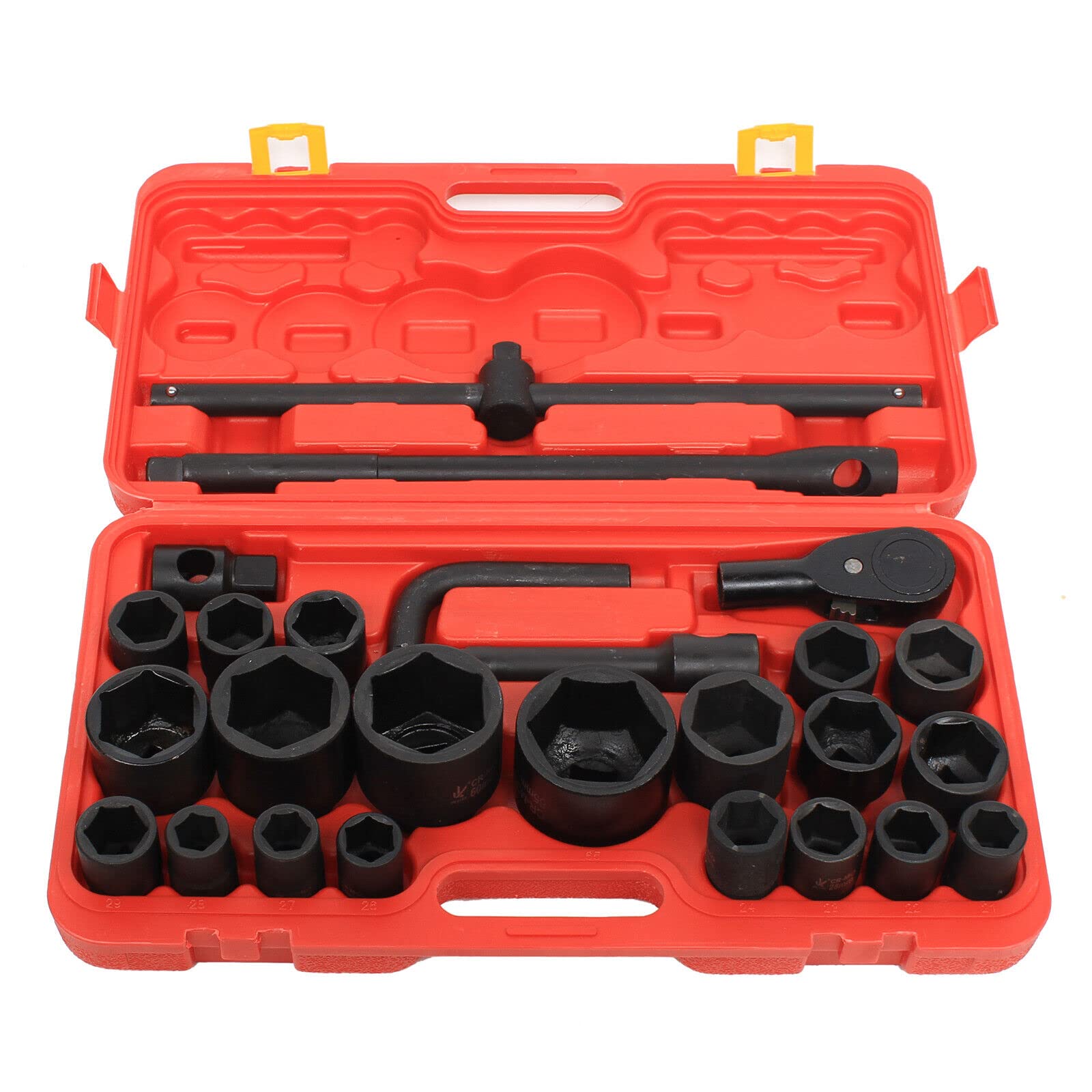 Juego de enchufes profundos Impact 26 piezas 3/4" y 1" 21-65 mm Bujes de coche Camión Caja de trinquete Kit de herramientas manguito camión trinquete manga llave kit con llave de trinquete