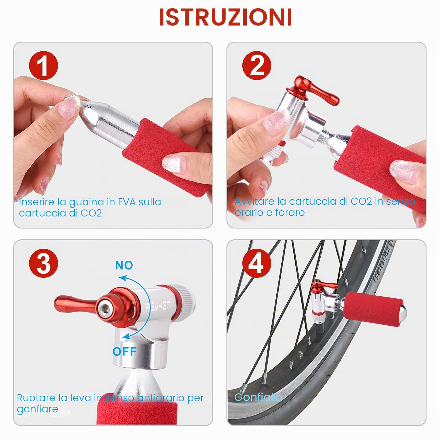 Pompa CO2 Veloce e Leggero Compatibile Presta Schrader per Bici