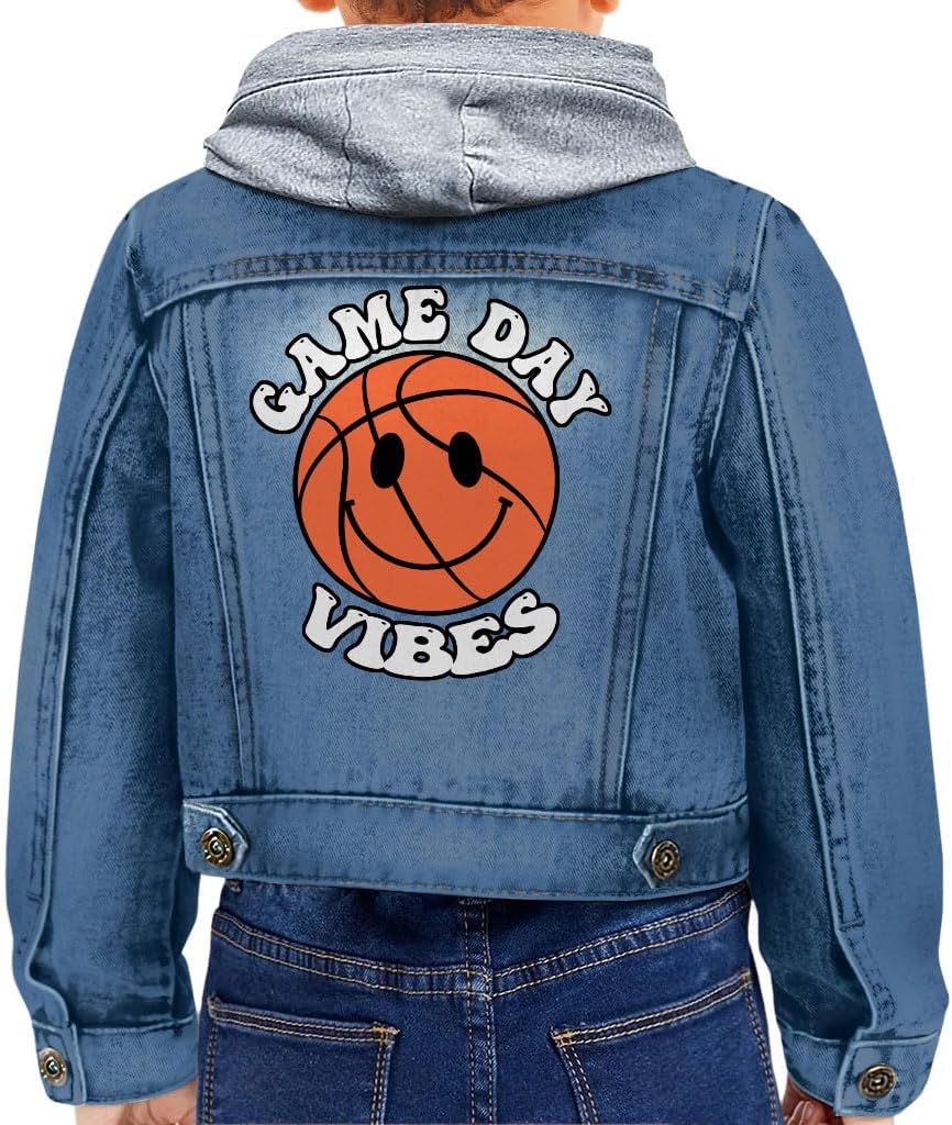 Game Day Vibes Toddler Hooded Denim Jacket - Cute Boy Gifts - Basketball Gifts