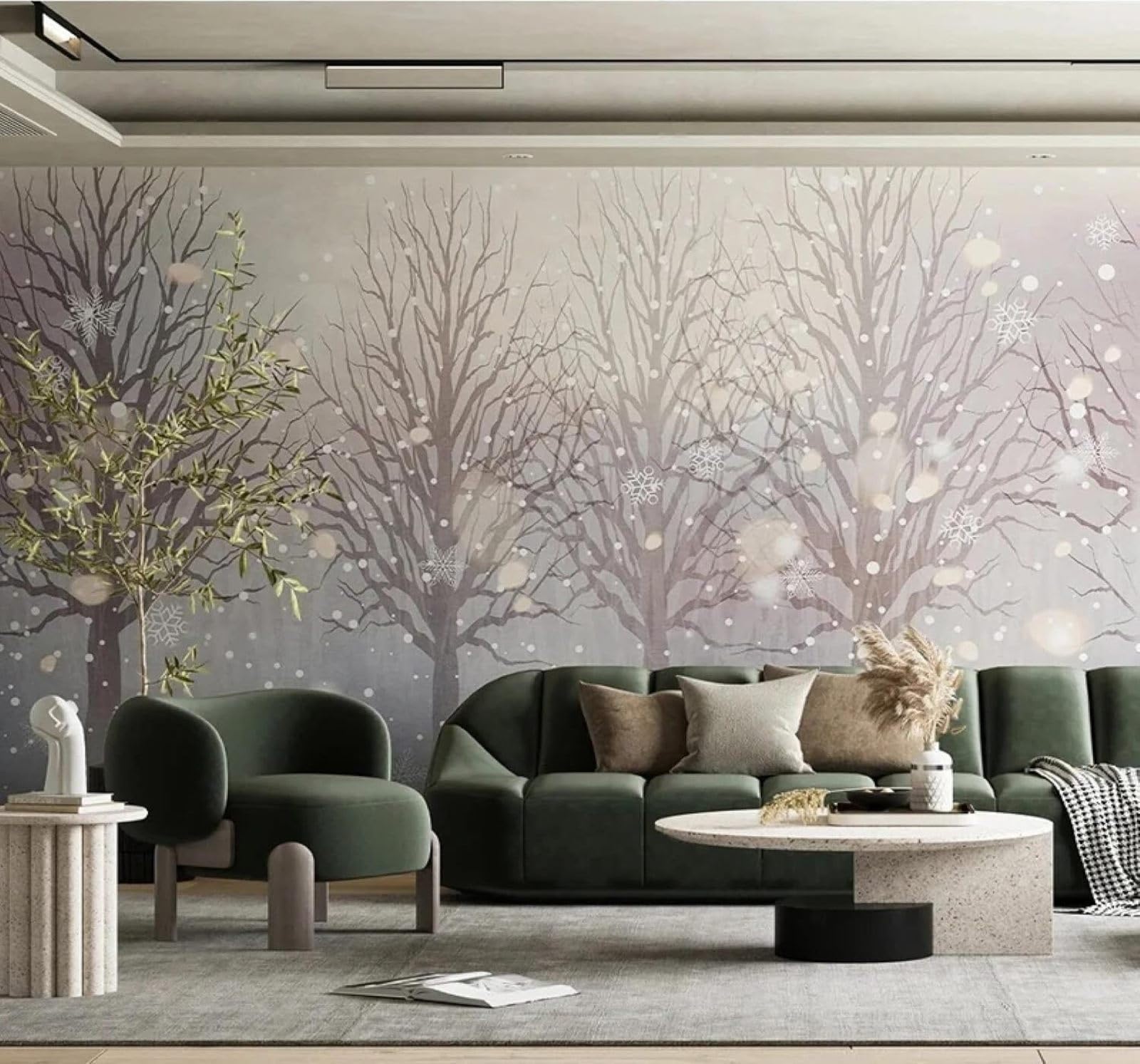 Xlming 150Cm×105Cm(B×H) Minimalist Large Scale Hand Drawn Woodland Snowy Landscape 3D Wallpaper Luxury Home Dining Decor Paste Sofa Living Room The Wall For Bedroom Mural-150Cm×105Cm