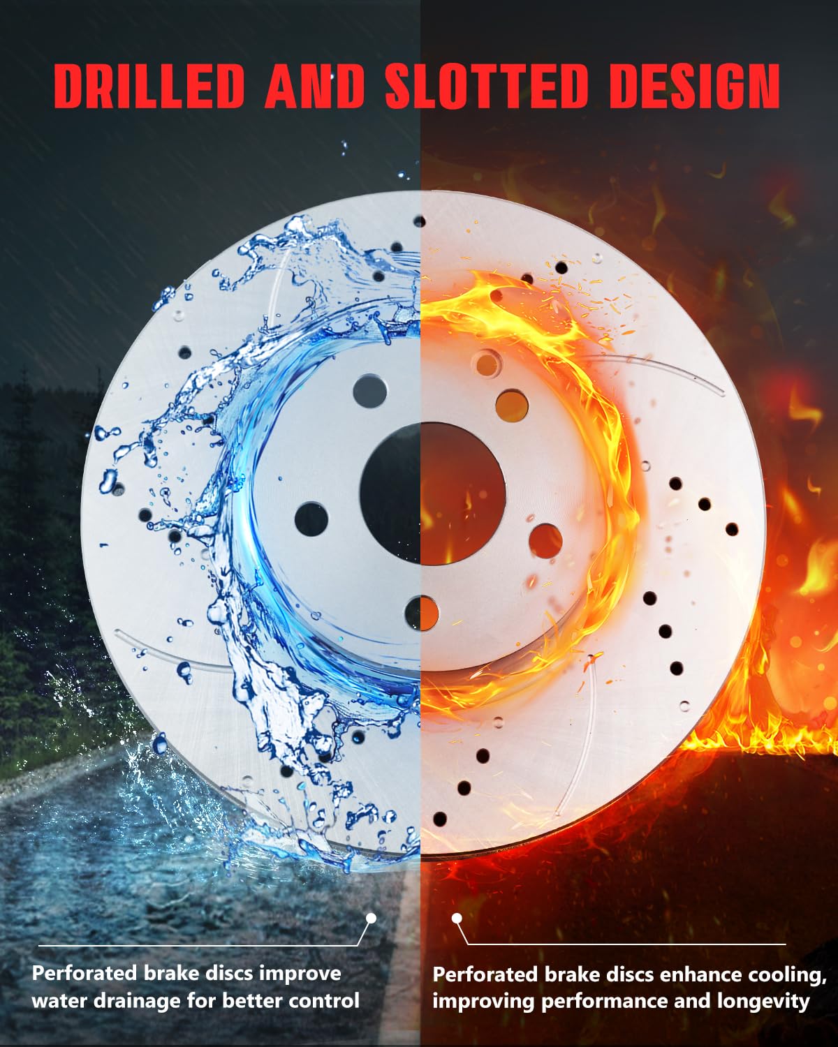 Rear Drilled & Slotted Brake Rotors & Ceramic Pads Kit For Dodge Grand Caravan 2012-2020 (12.9in)