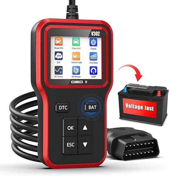 OBD2 Scanner with Upgrade Battery Tester - Diagnostic Tool for Cars That Check Engine Light & Emissions Readiness Read and Clears Vehicle Error Codes for All OBD II Protocol Vehicles Since 1996（Red）