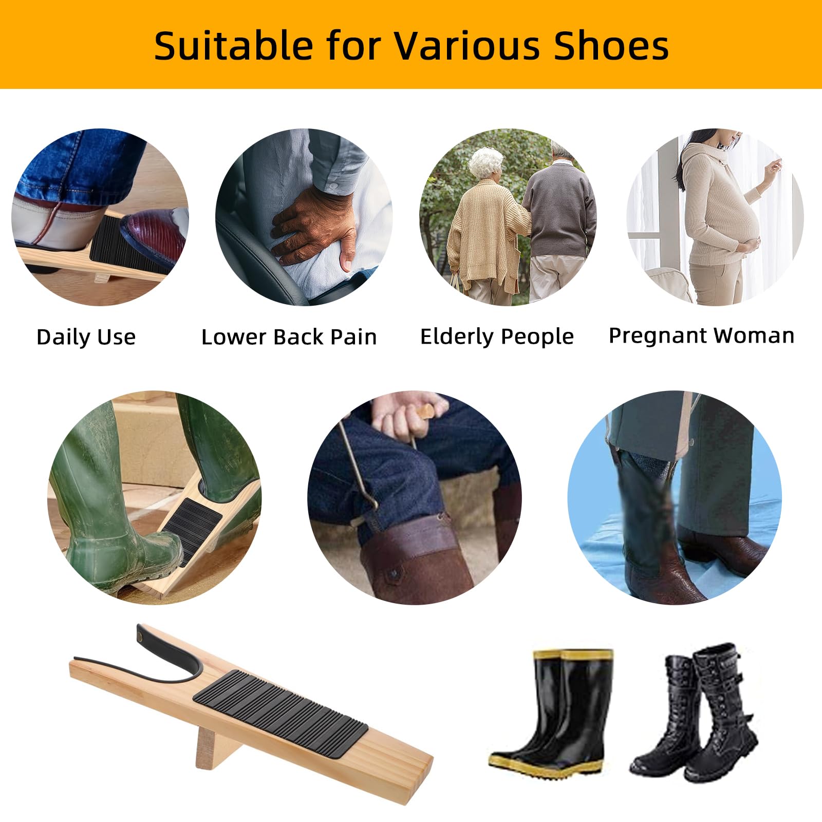 Elevador de botas y 2 ganchos de madera para botas de trabajo, botas de vaquero y botas de goma, con superficie de goma antideslizante, unisex