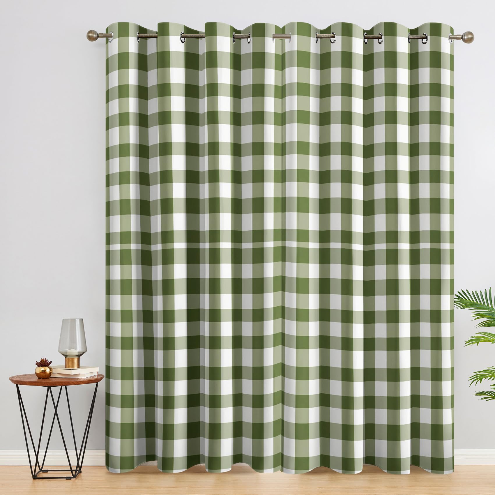 Kariert Grün Vorhänge Mit ösen Blickdicht, Olivgrün Tartan Vorhang Schlafzimmer Wohnzimmer Küche 110 x 215 cm Lang, Übergardinen Innen Verdunklungsvorhänge