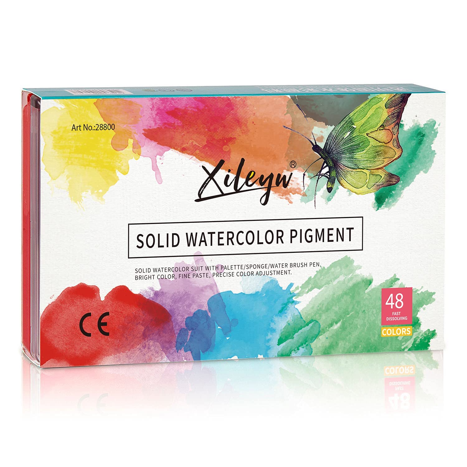 Juego de pintura de acuarela, 48 colores surtidos de alta calidad en caja con pincel de agua y esponja, perfecto para artistas, niños, principiantes, artistas, pintura, bocetos e ilustración 8