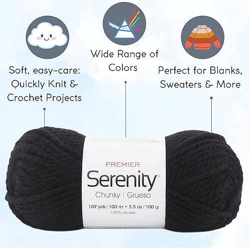 Miniatura 8 de Premier Yarns Premier Serenity Chunky Solid Blue Sky 700-46 (6 madejas) Same Dyelot Chunky Bulky #5 - Hilo de tejer suave, 100% acrílico, paquete