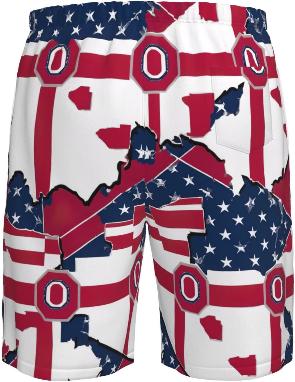 Abstract Ohio State Flag MAP 04 Print Mens Casual Shorts Drawstring Summer Beach Stretch Shorts Novelty Swimtrunks