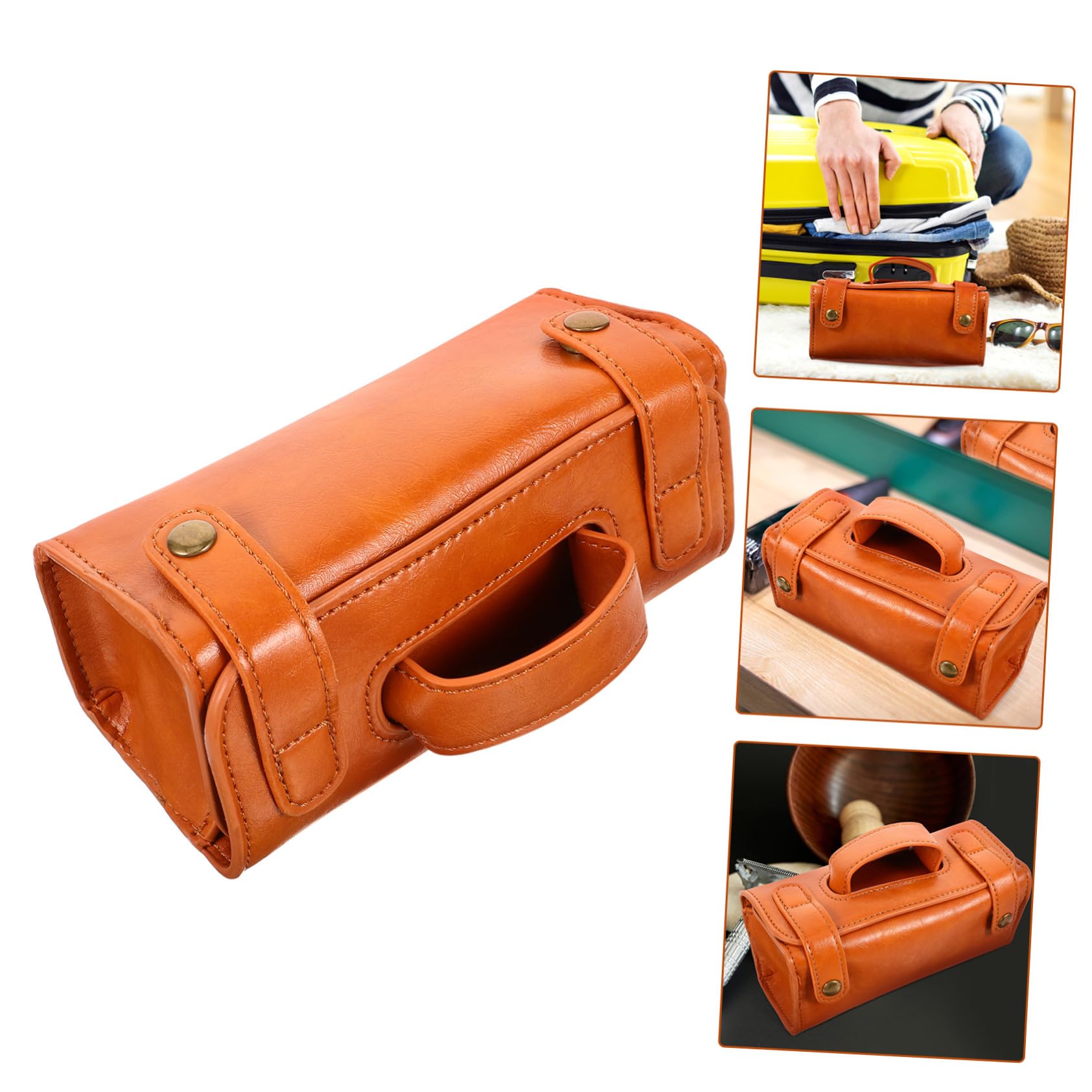 Neceser Organizador para Hombre de Material Sintético PU Marrón Múltiples Compartimentos Portátil para Viaje y Uso Diario