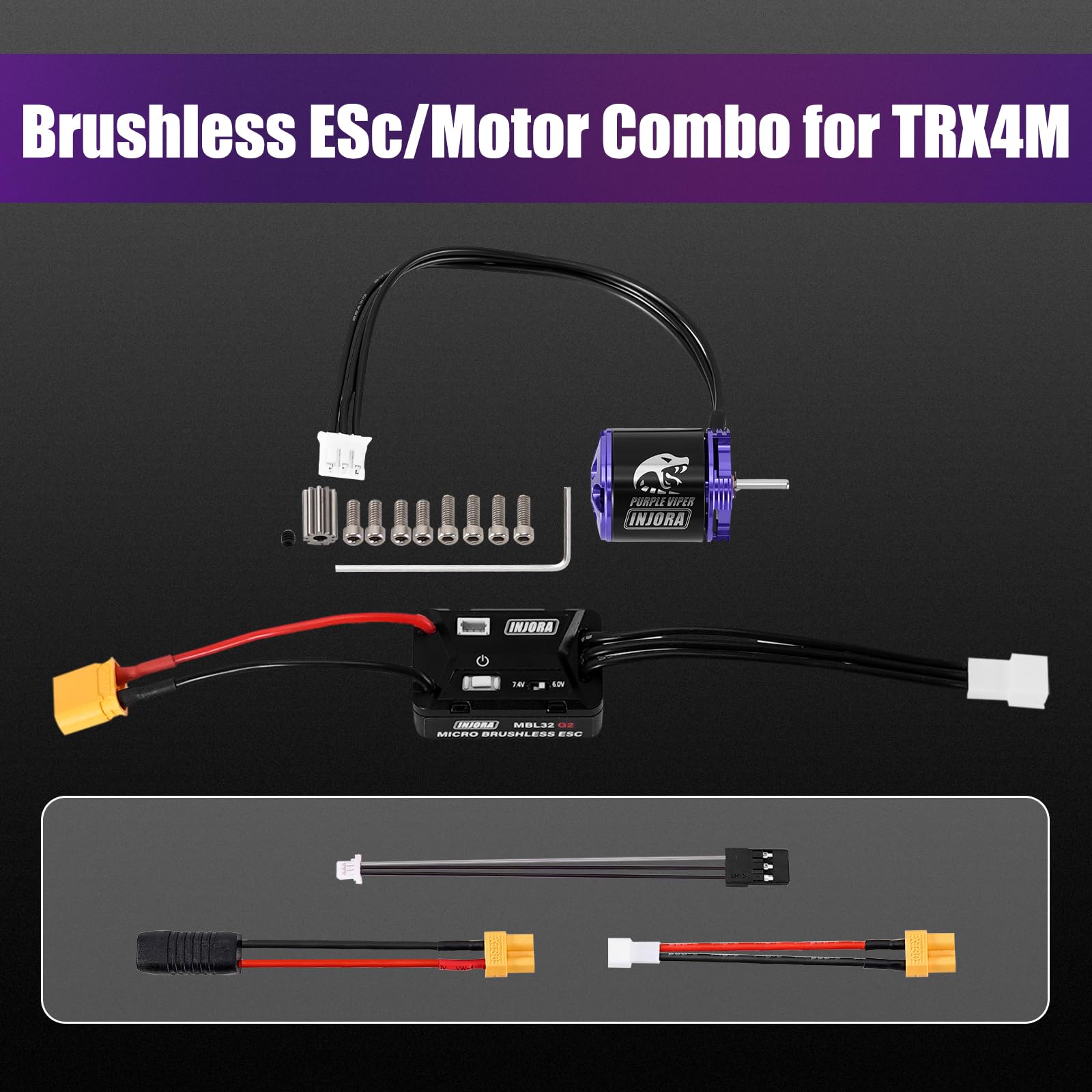 INJORA MBL32 G2 Wasserdichter Brushless-Regler & 1721 Purple Viper Außenläufer-Motor für 1/18 TRX4M Ascent-18