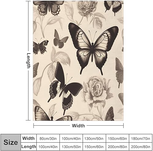 Miniatura 2 de Manta vintage con estampado floral botánico de mariposas, rústicas, beige, cálidas, acogedoras, ligeras, de granja, jardín, manta con estampado