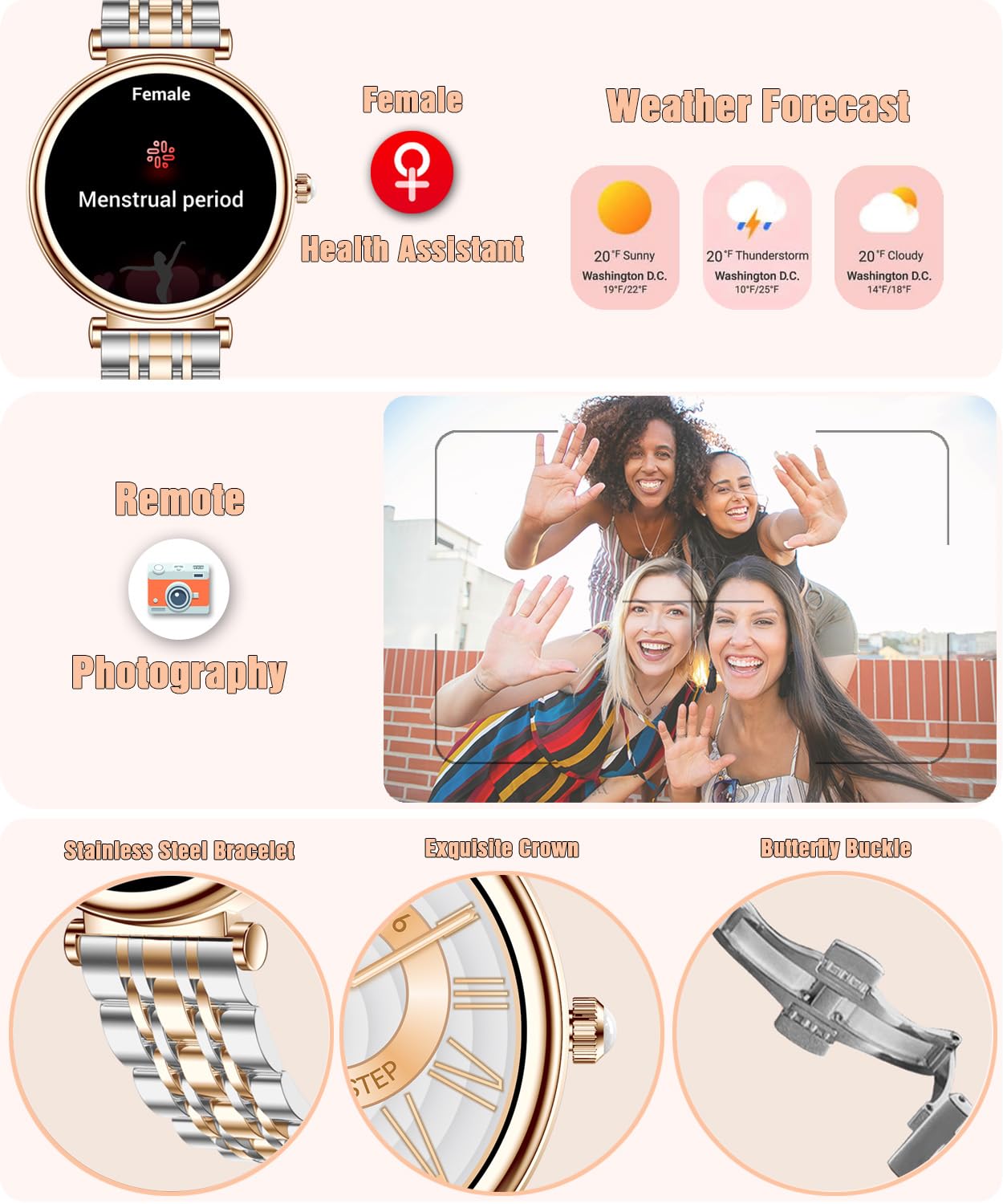 Smart Watch da donna con schermo a colori da 1,25 pollici, smartwatch da donna, impermeabile IP67, fitness tracker con cardiofrequenzimetro e monitoraggio del sonno, contapassi