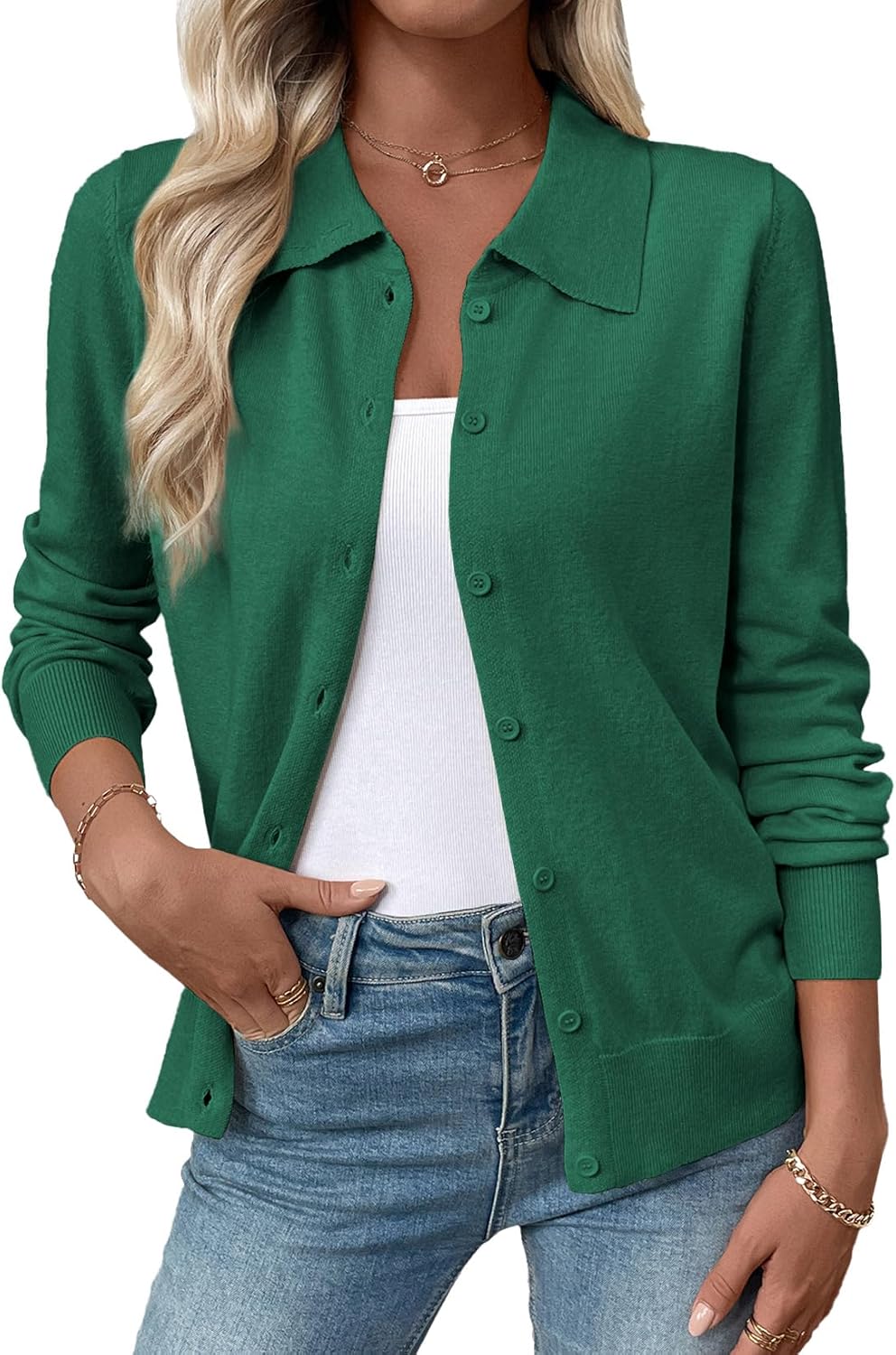 EVALESS Cardigan Sweaters for Women Wool Blend Lightweight Trendy Long Sleeve Lapel Collar Button Down Sweater Cardigans