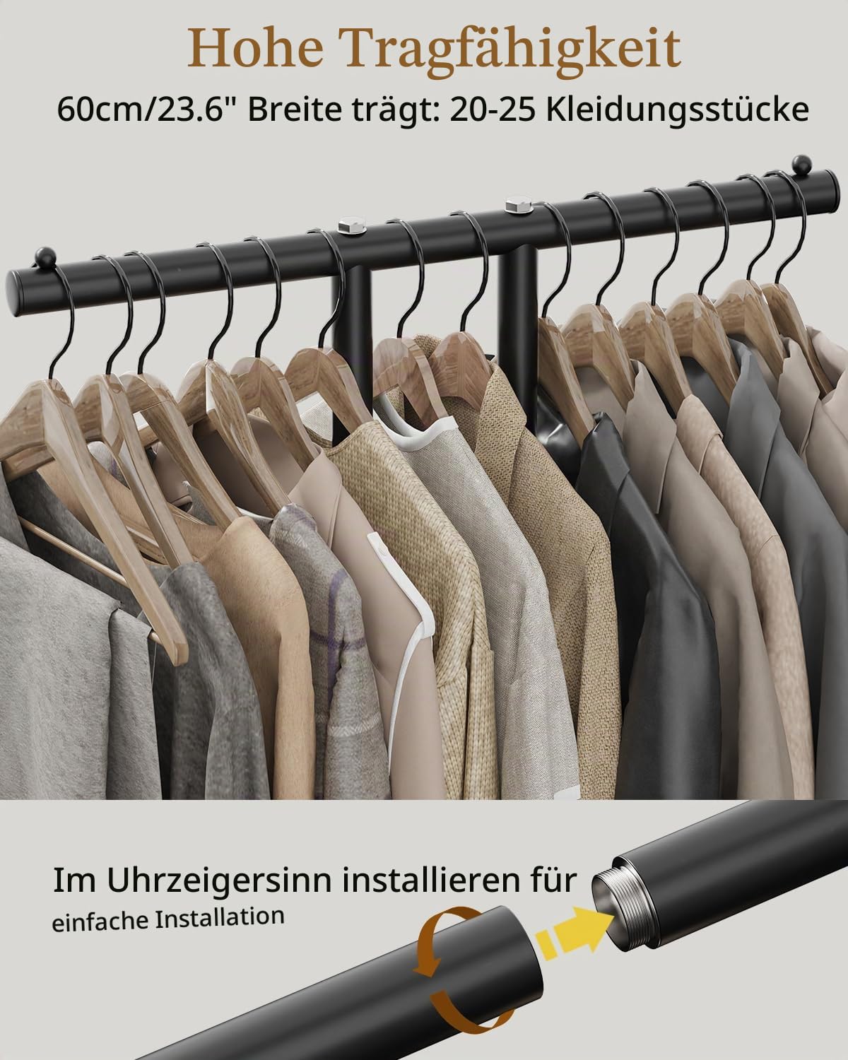 OUTBROS Metall Kleiderständer Stabil, Garderobenständer 60cm Breit Schwarz