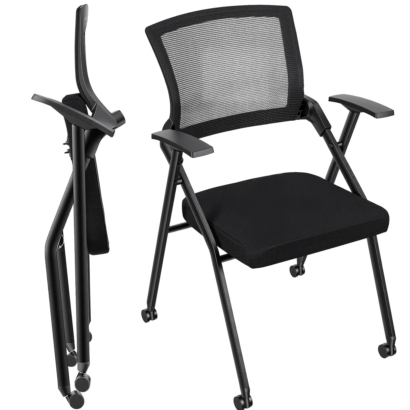 ilkqeppe Folding Office Chair with Wheels, Foldable Desk Chair with Ergonomic Mesh Back, Stackable Chairs for Office