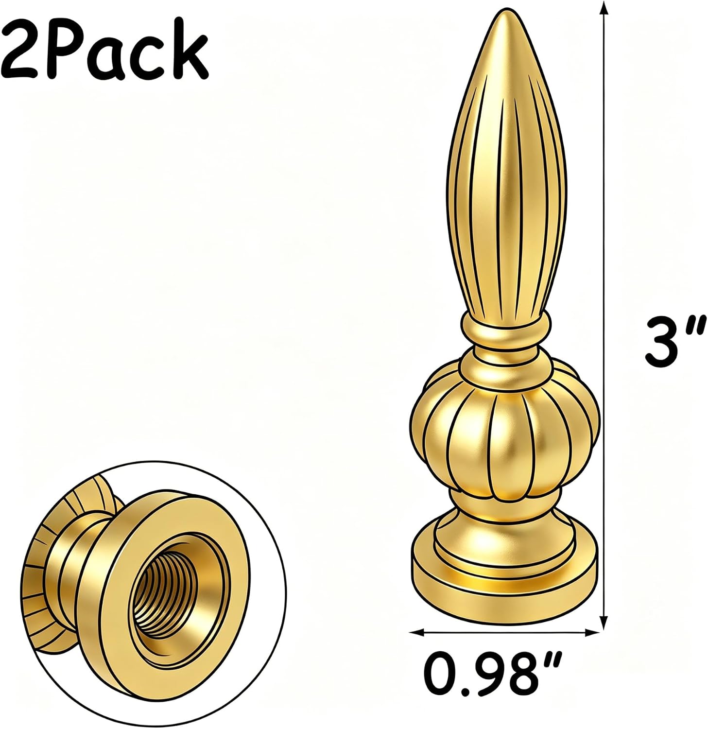 HEVSTIL 2Pk Gold Lamp Finial Cap Knob, Traditional Decorative Topper image 2