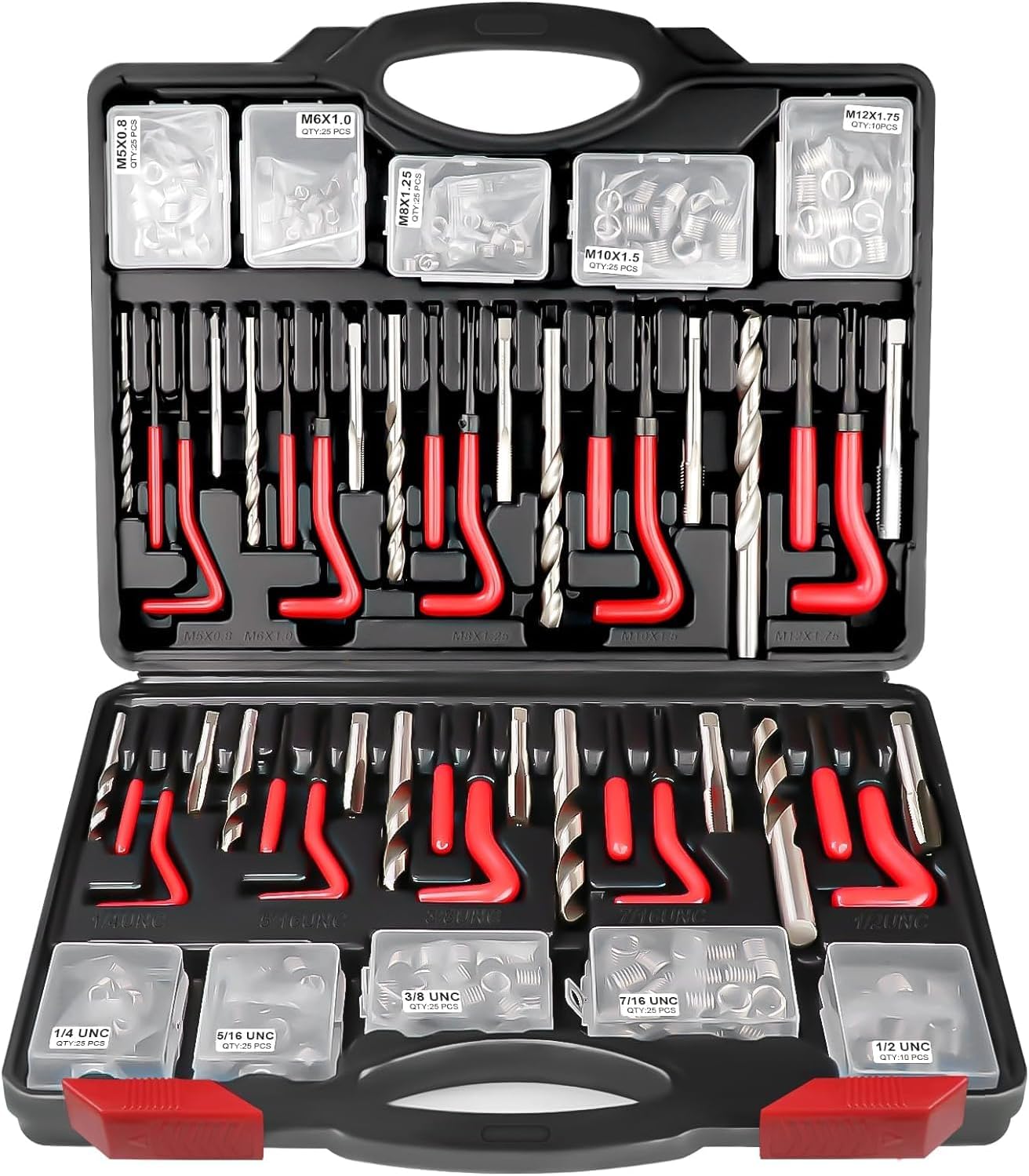 Thread Repair Kit, 338PC Helicoil Repair Kit with Metric & SAE HSS Drill Bit and Wire Thread Inserts, M5 M6 M8 M10 M12 1/4" 5/16" 3/8" 7/16" 1/2"