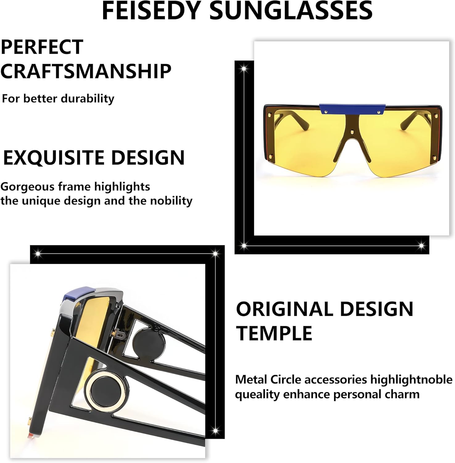 FEISEDY Women Sunglasses, Oversized Square Flat Top Shield Shades for Men B4060 - Image 3