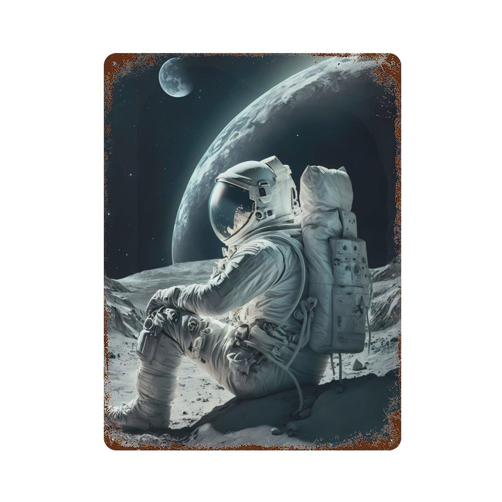 Esa Astronaut Vintage Wall Sign 15.7"x11.8", Rust Effect Metal Decor for Farmhouse, Kitchen And Entryway Decor