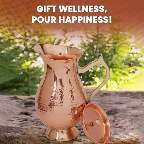 Miniatura 23 de Jarra de cobre 100% puro de 50.72 onzas / 50.7 fl oz Jarra martillada tradicional con tapa Botella de agua con mango de cobre Beneficios