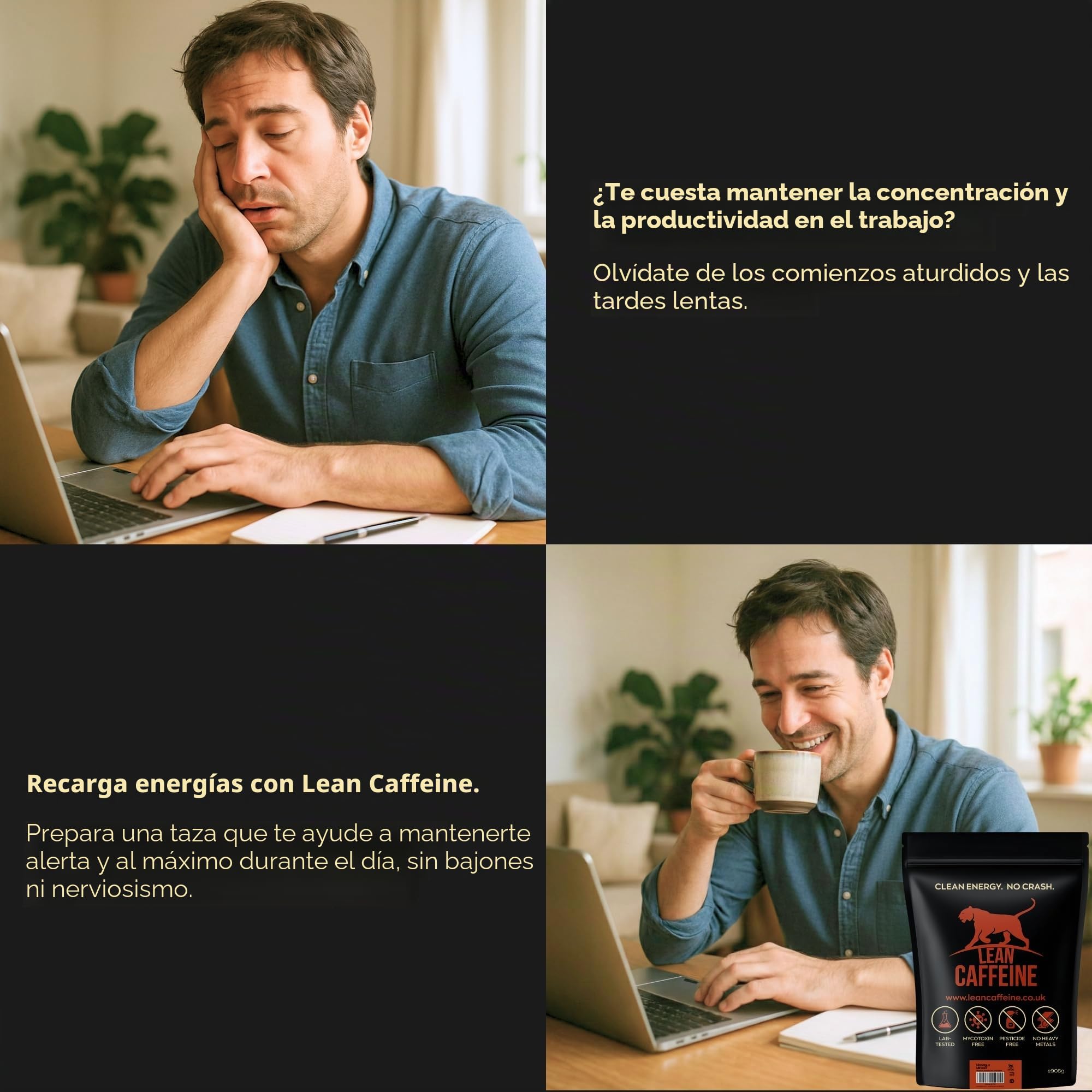 Lean Caffeine Caffè ad Alta Caffeina 908g | Café Bulletproof Súper Limpio de Micotoxinas, Pesticidas y Metales Pesados | Granos de Café Fuertes sin Acidez, los Más Limpios y Fuertes del Reino Unido | Lean Caffeine Granos de café, 908 g, alta cafeína Bulle