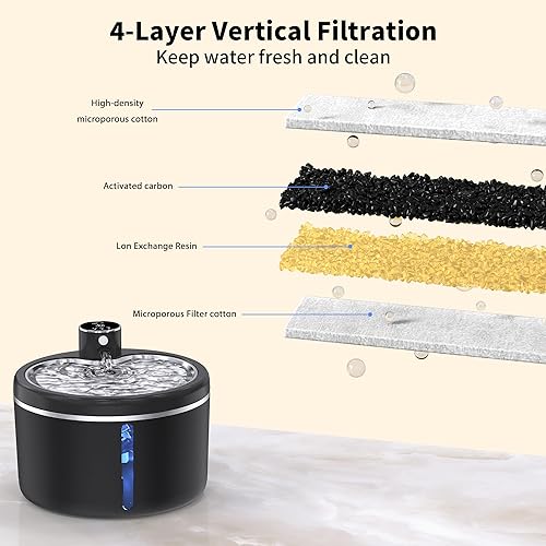 Miniatura 6 de Fuente de agua para gatos sin cable, fuentes para mascotas de 108 onzas3 litros para gatos para interiores con bandeja de acero inoxidable, fuente