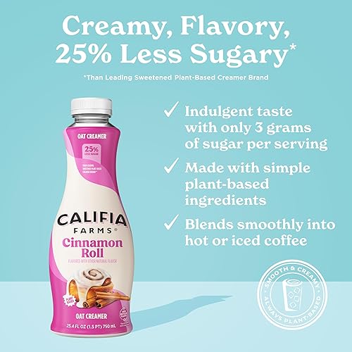 Miniatura 4 de Califia Farms - Crema de café con leche de avena en rollo de canela 254 onzas sin lácteos vegano sin OMG