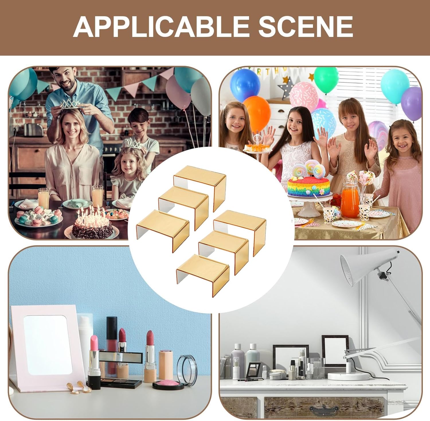 Acrylic Risers - Display Risers | Display Stand | Gold Acrylic Shelf Riser | Sizes Organizer | Dessert Display Rack | Showcase