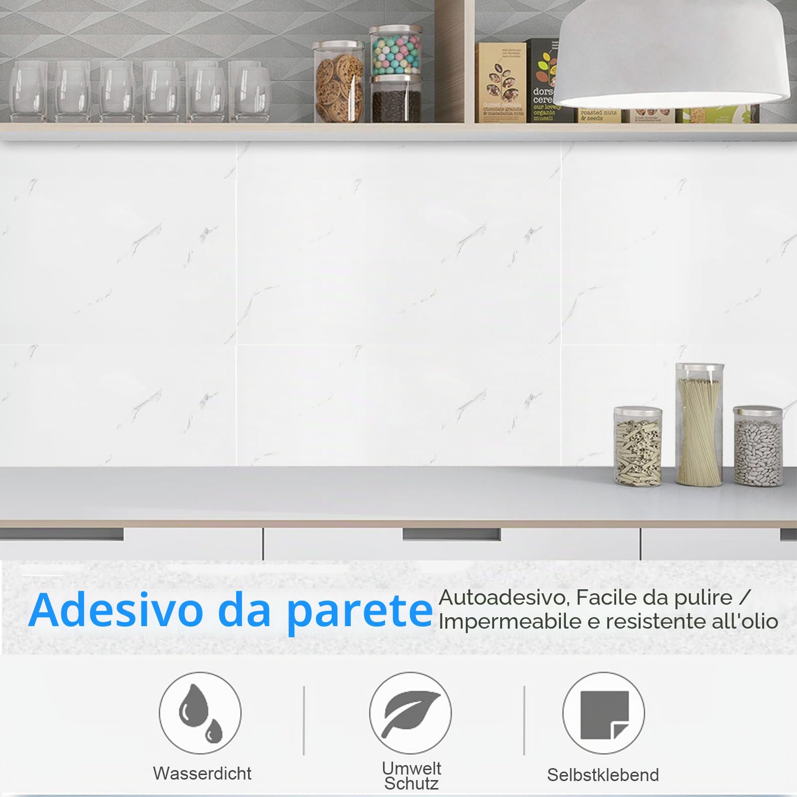 Adesivi per piastrelle, 10 pezzi, autoadesivi, da cucina, 30 x 60 cm, per cucina, bagno, camera da letto, soggiorno, TAWBK-001
