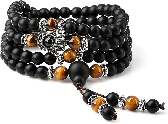 COAI 108 Mala Beads Stone Hamsa Hand Bracelet Necklace