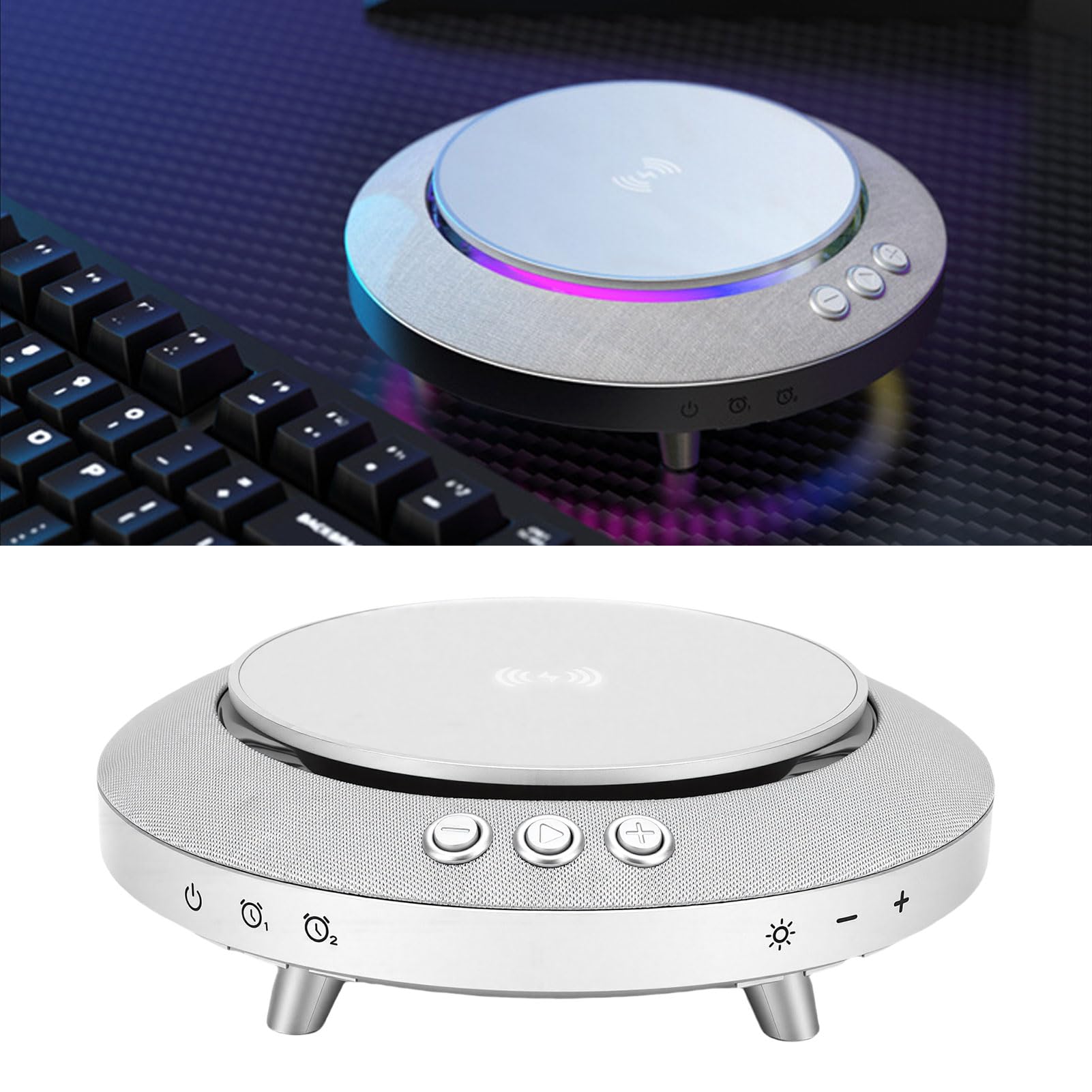 EMUKOEP 360°-Surround-Sound-Bluetooth-Lautsprecher mit Kabellosem Ladegerät, Visuelles Erlebnis, Hohe Leistung, Hervorragende Klangdetails für Zuhause, Schlafzimmer, Büro, 15 W Mittlerer Bass, 5 W
