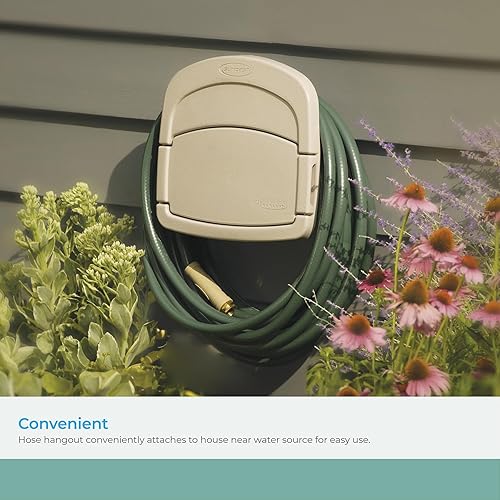 Miniatura 6 de Suncast DHH150Deluxe Hangout compartimiento cerrado para almacenar manguera de jardín 150 pies de capacidad color gris pardo