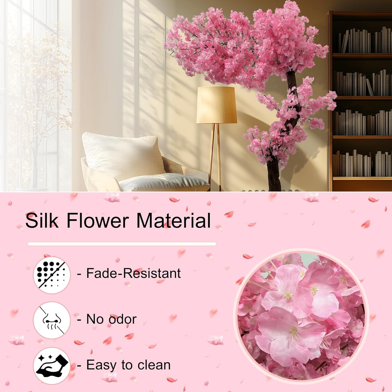 Générique Arbre Fleur de Cerisier Artificiel, Fleurs Artificielles Fait à La Main, Rose Faux Sakura Fleur Decor, pour Intérieur Extérieur, Mariage, Bureau,2x1m/6.6x3.3ft