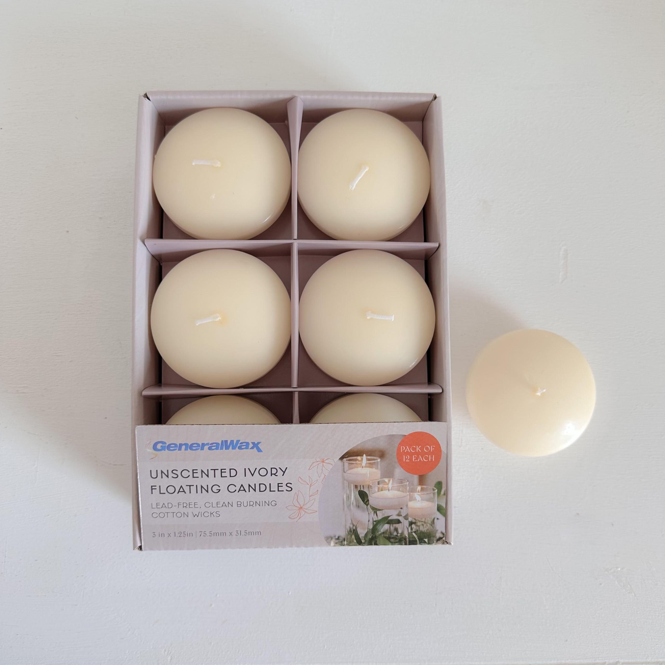 Velas flotantes marfil de 3 pulgadas, caja de 24 unidades, velas flotantes para centros de mesa, decoraciones, eventos y piscinas, sin perfume