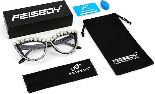Miniatura 8 de FEISEDY Gafas de bloqueo de luz azul con diamantes de imitación de ojo de gato para mujer, de gran tamaño, antifatiga ocular, marco B2358