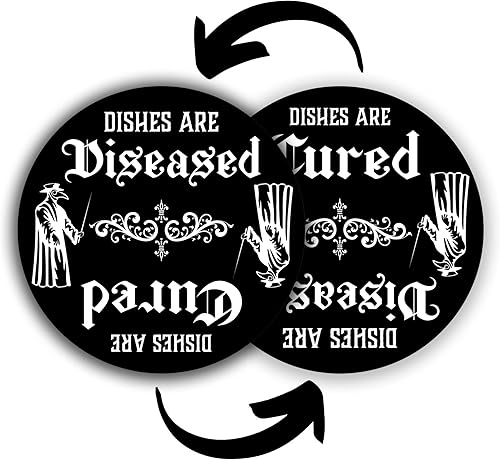 Decoración gótica de cocina, máscara de médico de plaga, imán para lavavajillas, letrero de "Clean Dirty", diseño de bruja, estética, negro, gótico,